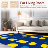 Ultra Soft Area Rug, Non Slip, Stain Resistant, Washable Area Rugs for Living Room, Bedroom, Vibrant Navy and Yellow Visuals(Blue)