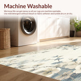 Ultra Soft Area Rug, Non Slip, Stain Resistant, Washable Area Rugs for Living Room, Bedroom, Patterned Floral Bath with Creamy Beige Blossoms and Powder Blue Leaves(Beige)