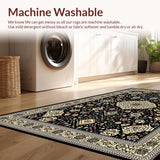 Ultra Soft Area Rug, Non Slip, Stain Resistant, Washable Area Rugs for Living Room, Bedroom, Rustic Transitional Floral Elements(Black)