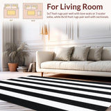 Ultra Soft Area Rug, Non Slip, Stain Resistant, Washable Area Rugs for Living Room, Bedroom, Stylish Black/White Carpet Classic Stripe Pattern Rug(Black)