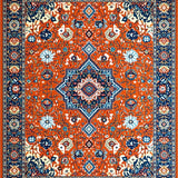 Ultra Soft Area Rug, Non Slip, Stain Resistant, Washable Area Rugs for Living Room, Bedroom, Lively Multicolor Medallion Charm(Orange)