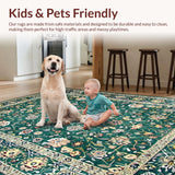 Ultra Soft Area Rug, Non Slip, Stain Resistant, Washable Area Rugs for Living Room, Bedroom, Eclectic Vintage Floral Arrangement(Green)