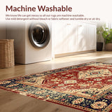 Ultra Soft Area Rug, Non Slip, Stain Resistant, Washable Area Rugs for Living Room, Bedroom, Rustic Tribal Floral Arrangement(Red)