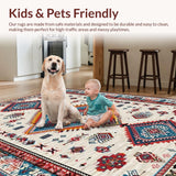 Ultra Soft Area Rug, Non Slip, Stain Resistant, Washable Area Rugs for Living Room, Bedroom, Vibrant Tribal Geometric Motif(White)