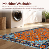 Ultra Soft Area Rug, Non Slip, Stain Resistant, Washable Area Rugs for Living Room, Bedroom, Elegant Retro Flower Arrangement(Orange)