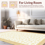 Ultra Soft Area Rug, Non Slip, Stain Resistant, Washable Area Rugs for Living Room, Bedroom, Rustic Textured Floral Embellishment(Beige)