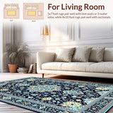 Ultra Soft Area Rug, Non Slip, Stain Resistant, Washable Area Rugs for Living Room, Bedroom, Chic Floral Medallion Design(Blue)