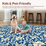 Ultra Soft Area Rug, Non Slip, Stain Resistant, Washable Area Rugs for Living Room, Bedroom, Elegant Damask Front Porch Stain-Resistant Rug(Blue)