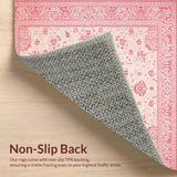 Ultra Soft Area Rug, Non Slip, Stain Resistant, Washable Area Rugs for Living Room, Bedroom, Chic Vintage Blossom Motif(Pink)