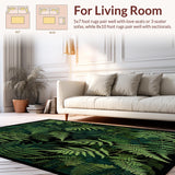 Black Woodland Washable Floral Rug Forest Fern Botanical Area Carpet(Green)