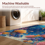 Ultra Soft Area Rug, Non Slip, Stain Resistant, Washable Area Rugs for Living Room, Bedroom, Exotic Ocean Ecosystem Rug With Majestic Turtles Exploring Vivid Coral Garden(Blue)