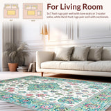 Ultra Soft Area Rug, Non Slip, Stain Resistant, Washable Area Rugs for Living Room, Bedroom, Vintage Eclectic Botanical Design(White)