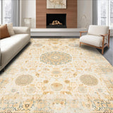 Ultra Soft Area Rug, Non Slip, Stain Resistant, Washable Area Rugs for Living Room, Bedroom, Classic Low Pile Area With Faded Ornamental Medallion Motifs(Beige)