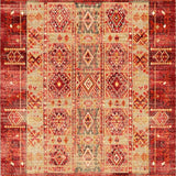 Ultra Soft Area Rug, Non Slip, Stain Resistant, Washable Area Rugs for Living Room, Bedroom, Luxurious Gold Accented Tribal Design(Red)