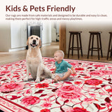 Ultra Soft Area Rug, Non Slip, Stain Resistant, Washable Area Rugs for Living Room, Bedroom, Whimsical Bright Blossom Theme(Pink)