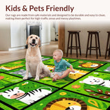 Ultra Soft Area Rug, Non Slip, Stain Resistant, Washable Area Rugs for Living Room, Bedroom, Joyful Circular Animal Playground Concept(Green)