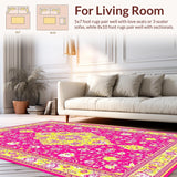 Ultra Soft Area Rug, Non Slip, Stain Resistant, Washable Area Rugs for Living Room, Bedroom, Cozy Earthy Toned Medallion(Pink)