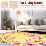 Ultra Soft Area Rug, Non Slip, Stain Resistant, Washable Area Rugs for Living Room, Bedroom, Modern Nature-Inspired Floral Art(Yellow)