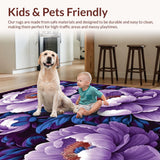 Ultra Soft Area Rug, Non Slip, Stain Resistant, Washable Area Rugs for Living Room, Bedroom, Lively Purple Garden Theme(Purple)
