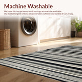 Ultra Soft Area Rug, Non Slip, Stain Resistant, Washable Area Rugs for Living Room, Bedroom, Chic Rhythm Stripe Rug with Dynamic Monochrome Bands and Artistic Linear Pattern(Black)