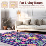 Ultra Soft Area Rug, Non Slip, Stain Resistant, Washable Area Rugs for Living Room, Bedroom, Striking Modern Colorful Blooms(Purple)