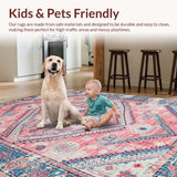 Ultra Soft Area Rug, Non Slip, Stain Resistant, Washable Area Rugs for Living Room, Bedroom, Elegant Distressed Geometric Motif(Pink)