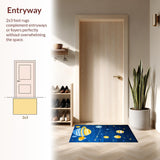 Ultra Soft Area Rug, Non Slip, Stain Resistant, Washable Area Rugs for Living Room, Bedroom, Whimsical Celestial Cartoon Imagery(Blue)