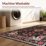 Ultra Soft Area Rug, Non Slip, Stain Resistant, Washable Area Rugs for Living Room, Bedroom, Stylish Monochrome Botanical Motif(Black)
