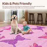 Ultra Soft Area Rug, Non Slip, Stain Resistant, Washable Area Rugs for Living Room, Bedroom, Enchanting Lighthearted Fluttering Shapes(Pink)
