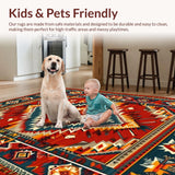 Ultra Soft Area Rug, Non Slip, Stain Resistant, Washable Area Rugs for Living Room, Bedroom, Vibrant Tribal Patterned Artwork(Red)