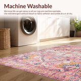 Ultra Soft Area Rug, Non Slip, Stain Resistant, Washable Area Rugs for Living Room, Bedroom, Adorable Pastel Garden Design(Pink)
