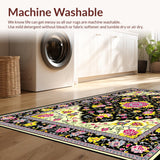 Ultra Soft Area Rug, Non Slip, Stain Resistant, Washable Area Rugs for Living Room, Bedroom, Sophisticated Multicolored Artful Motif(Black)