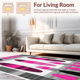 Ultra Soft Area Rug, Non Slip, Stain Resistant, Washable Area Rugs for Living Room, Bedroom, Contemporary Striped Coastal Accent(Pink)
