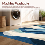 Ultra Soft Area Rug, Non Slip, Stain Resistant, Washable Area Rugs for Living Room, Bedroom, Coastal Surfboard Rug with Abstract Ocean Waves and Character Outlines(Blue)