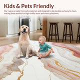 Ultra Soft Area Rug, Non Slip, Stain Resistant, Washable Area Rugs for Living Room, Bedroom, Elegant Pale Pink and Taupe Abstract Area with Subtle Marble Veining(White)