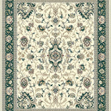 Beige Faux Rabbit Fur Area Ornate Intricate Motifs with Deep Green Accents(Beige)