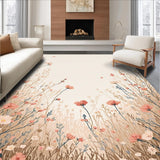 Ultra Soft Area Rug, Non Slip, Stain Resistant, Washable Area Rugs for Living Room, Bedroom, Artisan Meadow Area with Whimsical Flower Sprigs and Curved Lines(Beige)