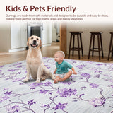 Ultra Soft Area Rug, Non Slip, Stain Resistant, Washable Area Rugs for Living Room, Bedroom, Rustic Light Floral Charm(Purple)