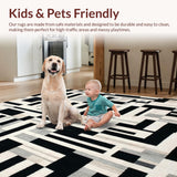 Ultra Soft Area Rug, Non Slip, Stain Resistant, Washable Area Rugs for Living Room, Bedroom, Striped Woven Area Rug Black & White Geometric Design(Black)