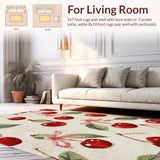 Ultra Soft Area Rug, Non Slip, Stain Resistant, Washable Area Rugs for Living Room, Bedroom, Charming Cherry Blossom Bow Rug with Playful Fruit Motifs and Coquette Flair(Red)