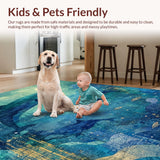 Ultra Soft Area Rug, Non Slip, Stain Resistant, Washable Area Rugs for Living Room, Bedroom, Seaside Creature Inspired with Oceanic Dolphin, Octopus, and Fish School(Blue)
