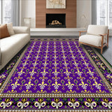 Ultra Soft Area Rug, Non Slip, Stain Resistant, Washable Area Rugs for Living Room, Bedroom, Vibrant Fleur-De-Lis Carnival Motif(Purple)