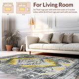 Ultra Soft Area Rug, Non Slip, Stain Resistant, Washable Area Rugs for Living Room, Bedroom, Vintage Ethnic Distressed Motif(Gray)
