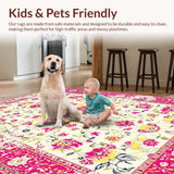 Ultra Soft Area Rug, Non Slip, Stain Resistant, Washable Area Rugs for Living Room, Bedroom, Vibrant Retro Flower Composition(White)