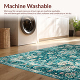 Ultra Soft Area Rug, Non Slip, Stain Resistant, Washable Area Rugs for Living Room, Bedroom, Elegant Distressed Blue Pattern(Green)