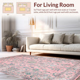 Ultra Soft Area Rug, Non Slip, Stain Resistant, Washable Area Rugs for Living Room, Bedroom, Vibrant Retro Flower Arrangement(Pink)