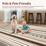 Ultra Soft Area Rug, Non Slip, Stain Resistant, Washable Area Rugs for Living Room, Bedroom, Boho Chic with Beige Tribal Stripes and Rustic Brown Highlights(Beige)