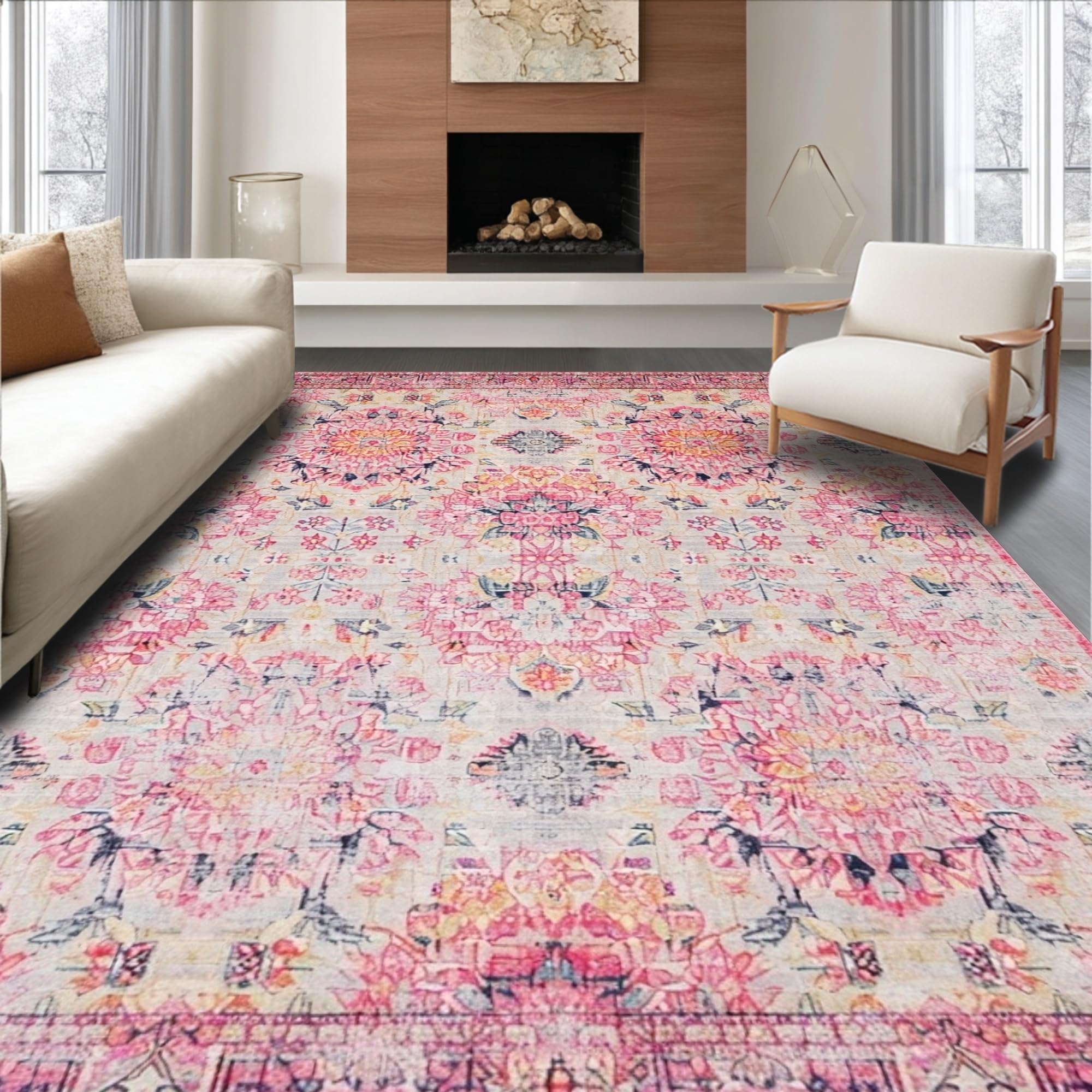 Elegant White and Pink Fusion Rug – ODIKA