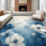 Ultra Soft Area Rug, Non Slip, Stain Resistant, Washable Area Rugs for Living Room, Bedroom, Modern Boho Flower Area with Layered Blue Grey Cream Petal Art Print(Blue)
