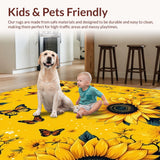 Ultra Soft Area Rug, Non Slip, Stain Resistant, Washable Area Rugs for Living Room, Bedroom, Vibrant Retro Butterfly Motif(Yellow)